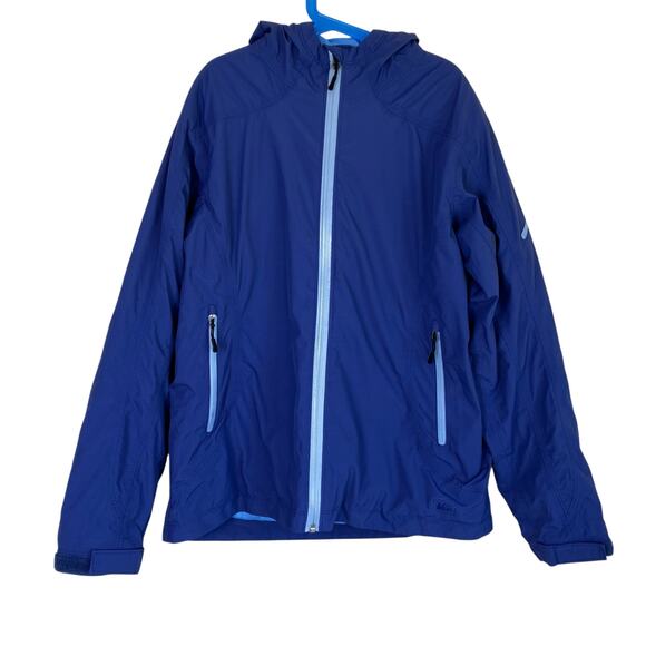 REI Girls Sz L (14-16) Water Resistant Jacket Hooded Lightweight Blue Fall - Picture 1 of 16